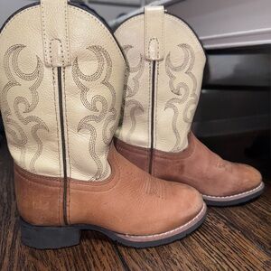 Smoky Mountain Cowboy Boots Youth Size 11.5 Tan Brown Leather Embroidery